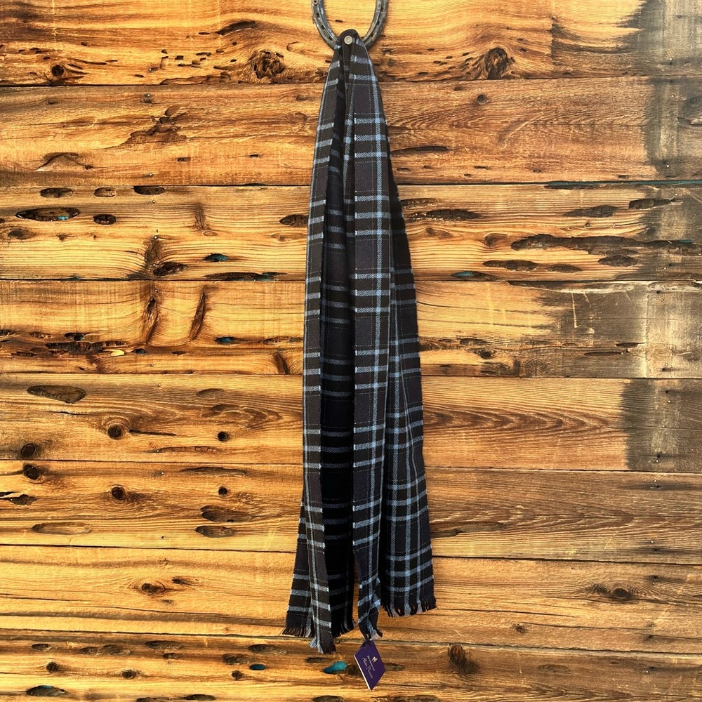 ALAN FLUSSER | 100% Merino Wool NWT Blue Black Plaid Scarf